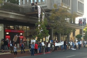 SEIU 521 members occupy in front of Bank of America in Palo Alto on Wednesday, Oct. 12, 2011.