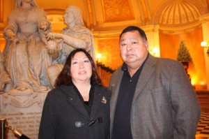 Rachel Grocha-Welch and Bob Sigala at pension hearing