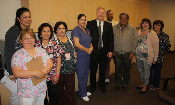 Supervisor Armenta with hospital workers at Natividad Medical Center 
