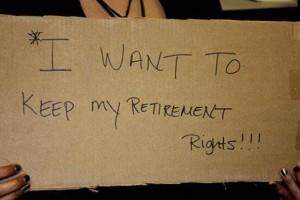 SEIU 521 member holding retirement security sign