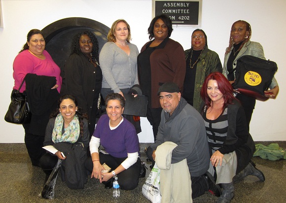 An SEIU coalition of Eligibility Workers lobbied legislators to support a healthcare bill in Sacramento Feb. 19. Local 521 members included Mariela Perez (bottom left), Ruben Garcia (bottom row), and Roseann Berthron-Arechiga (bottom right).